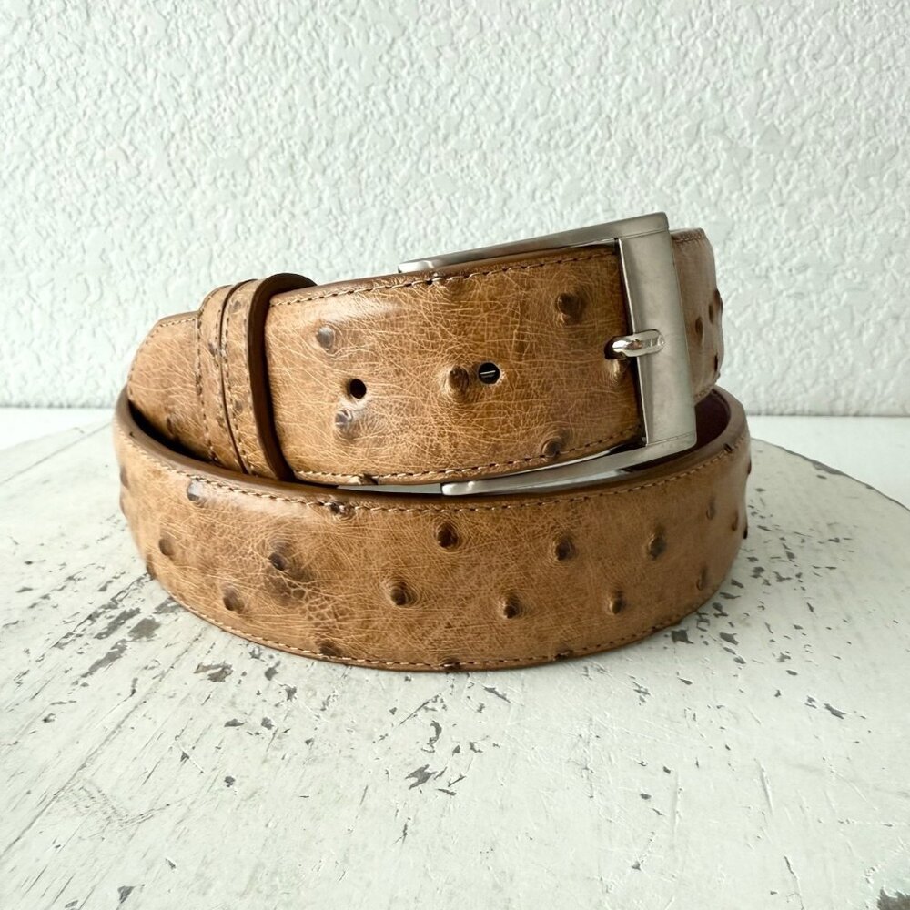 NEW Rod Patrick Mens Western Belt MAD DOG SADDLE FULL QUILL OSTRICH 1.5" Size 44